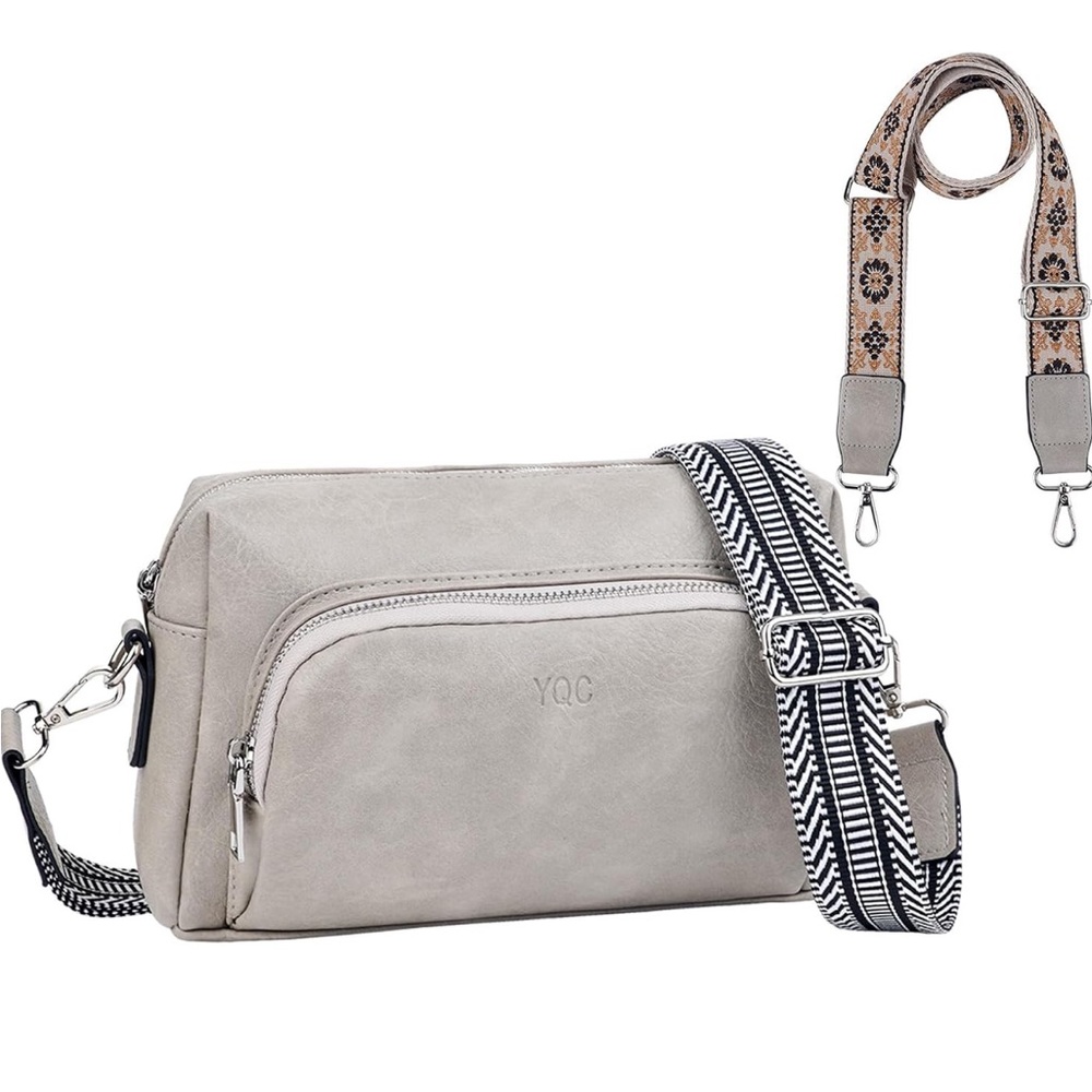 Gray Vegan Leather Crossbody Bag with Interchangeable Straps